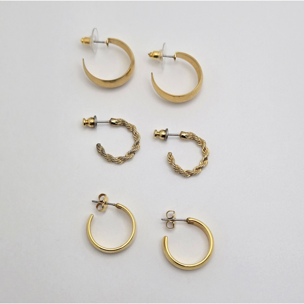 Hoop Earrings Goldtone Classic Minimalist Capsule Dainty Pierced Lot of 3 Pairs